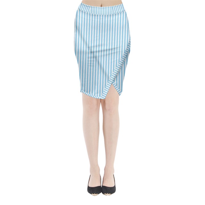 Oktoberfest Bavarian Blue and White Mattress Ticking Midi Wrap Pencil Skirt