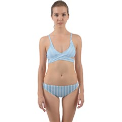 Oktoberfest Bavarian Blue And White Mattress Ticking Wrap Around Bikini Set by PodArtist