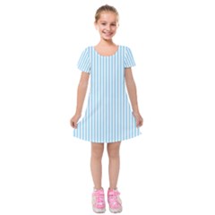 Oktoberfest Bavarian Blue And White Mattress Ticking Kids  Short Sleeve Velvet Dress by PodArtist