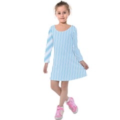 Oktoberfest Bavarian Blue And White Mattress Ticking Kids  Long Sleeve Velvet Dress by PodArtist