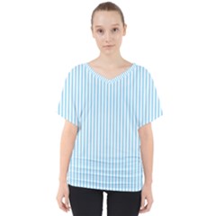 Oktoberfest Bavarian Blue And White Mattress Ticking V-neck Dolman Drape Top by PodArtist