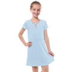 Oktoberfest Bavarian Blue And White Mattress Ticking Kids  Cross Web Dress by PodArtist