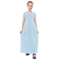 Oktoberfest Bavarian Blue And White Mattress Ticking Kids  Short Sleeve Maxi Dress by PodArtist