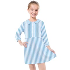 Oktoberfest Bavarian Blue And White Mattress Ticking Kids  Quarter Sleeve Shirt Dress by PodArtist