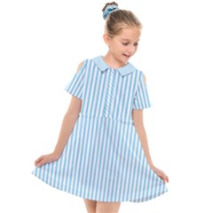 Oktoberfest Bavarian Blue And White Mattress Ticking Kids  Short Sleeve Shirt Dress by PodArtist