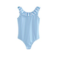 Oktoberfest Bavarian Blue And White Mattress Ticking Kids  Frill Swimsuit by PodArtist