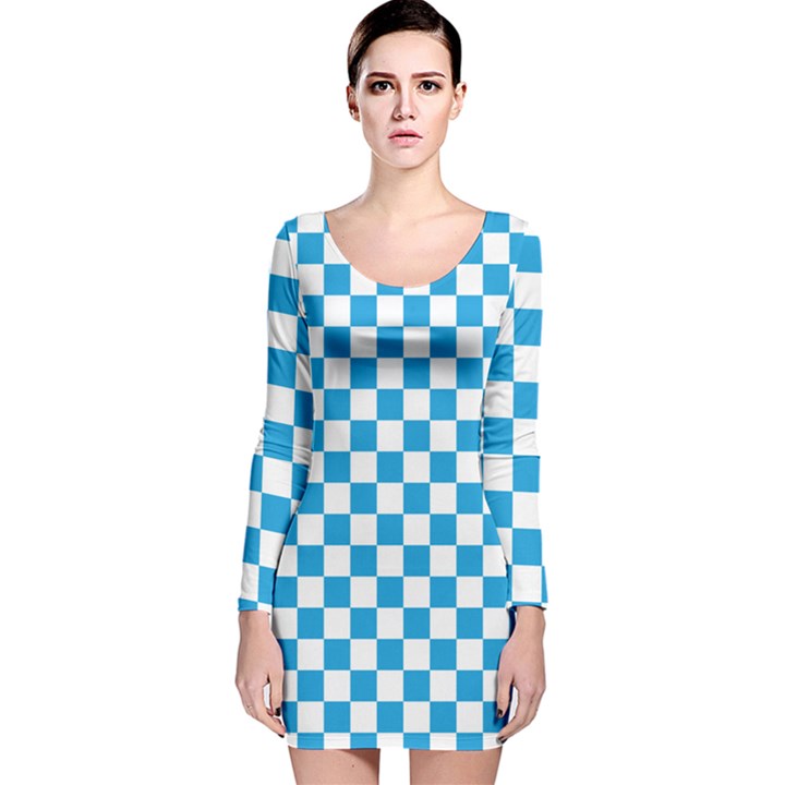 Oktoberfest Bavarian Large Blue and White Checkerboard Long Sleeve Velvet Bodycon Dress