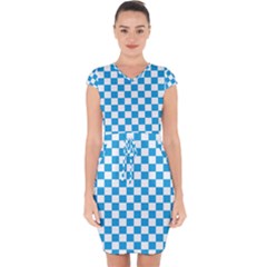 Oktoberfest Bavarian Large Blue And White Checkerboard Capsleeve Drawstring Dress  by PodArtist