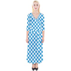 Oktoberfest Bavarian Large Blue And White Checkerboard Quarter Sleeve Wrap Maxi Dress by PodArtist