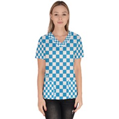 Oktoberfest Bavarian Large Blue And White Checkerboard Women s V-neck Scrub Top by PodArtist