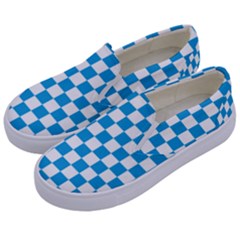 Oktoberfest Bavarian Large Blue And White Checkerboard Kids  Canvas Slip Ons by PodArtist