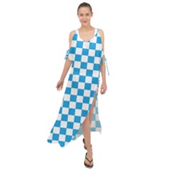 Oktoberfest Bavarian Large Blue And White Checkerboard Maxi Chiffon Cover Up Dress by PodArtist