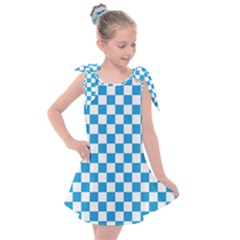 Oktoberfest Bavarian Large Blue And White Checkerboard Kids  Tie Up Tunic Dress by PodArtist