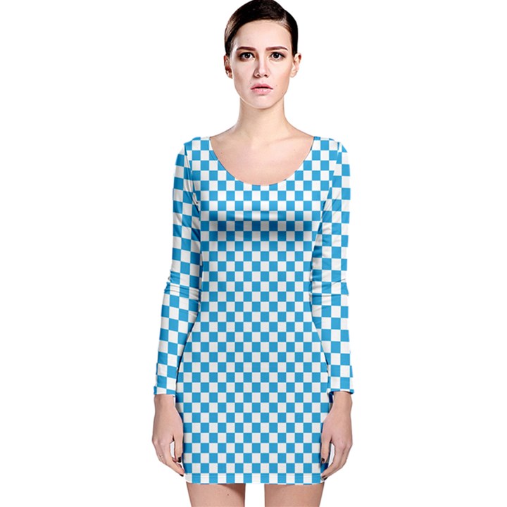 Oktoberfest Bavarian Blue and White Checkerboard Long Sleeve Velvet Bodycon Dress