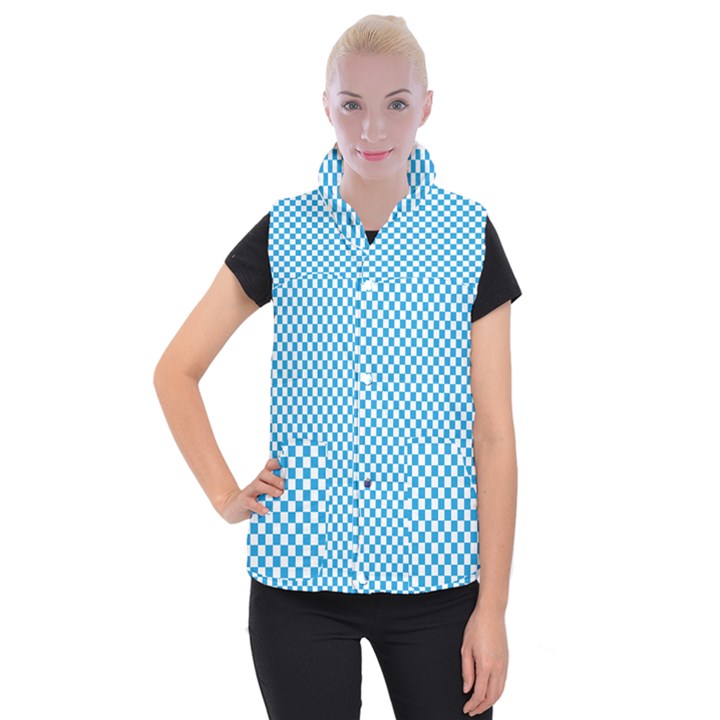 Oktoberfest Bavarian Blue and White Checkerboard Women s Button Up Vest