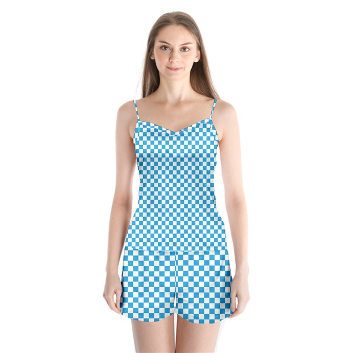 Oktoberfest Bavarian Blue and White Checkerboard Satin Pajamas Set