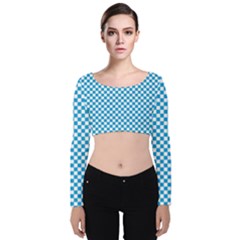 Oktoberfest Bavarian Blue And White Checkerboard Velvet Long Sleeve Crop Top by PodArtist