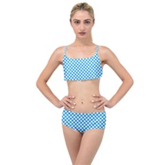 Oktoberfest Bavarian Blue And White Checkerboard Layered Top Bikini Set by PodArtist