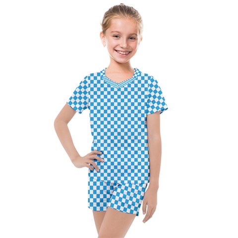 Oktoberfest Bavarian Blue And White Checkerboard Kids  Mesh Tee And Shorts Set by PodArtist