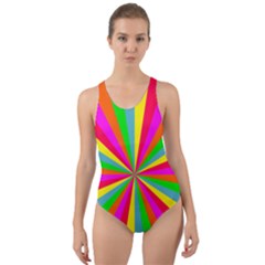 Neon Rainbow Mini Burst Cut-out Back One Piece Swimsuit by PodArtist