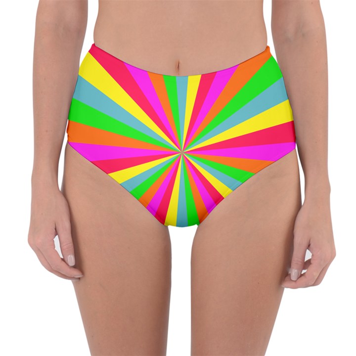 Neon Rainbow Mini Burst Reversible High-Waist Bikini Bottoms