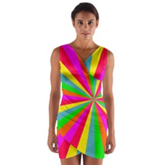 Neon Rainbow Mini Burst Wrap Front Bodycon Dress by PodArtist