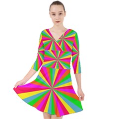 Neon Rainbow Mini Burst Quarter Sleeve Front Wrap Dress by PodArtist