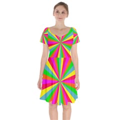 Neon Rainbow Mini Burst Short Sleeve Bardot Dress by PodArtist