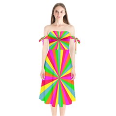 Neon Rainbow Mini Burst Shoulder Tie Bardot Midi Dress by PodArtist