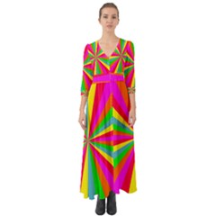 Neon Rainbow Mini Burst Button Up Boho Maxi Dress by PodArtist