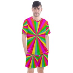 Neon Rainbow Mini Burst Men s Mesh Tee And Shorts Set