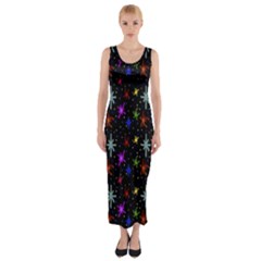 Colored Hand Draw Abstract Pattern Fitted Maxi Dress by dflcprints