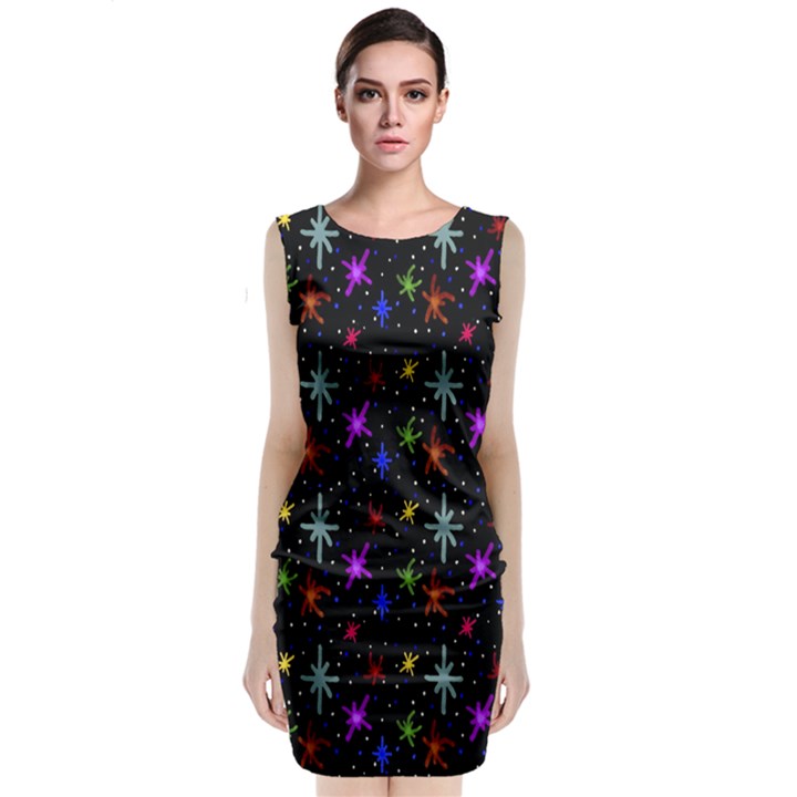 Colored Hand Draw Abstract Pattern Classic Sleeveless Midi Dress