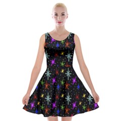 Colored Hand Draw Abstract Pattern Velvet Skater Dress