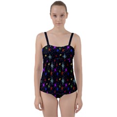 Colored Hand Draw Abstract Pattern Twist Front Tankini Set by dflcprints