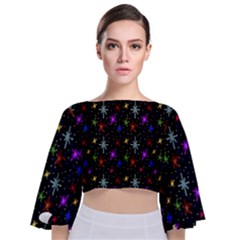 Colored Hand Draw Abstract Pattern Tie Back Butterfly Sleeve Chiffon Top by dflcprints