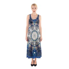 Painted Blue Mandala Flower On Canvas Sleeveless Maxi Dress by pepitasart