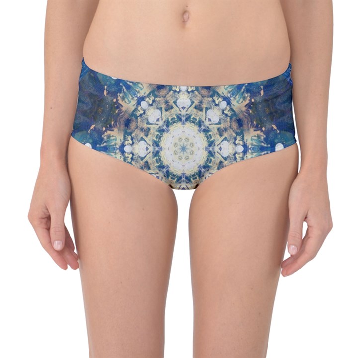 Painted Blue Mandala Flower On Canvas Mid-Waist Bikini Bottoms