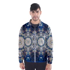 Painted Blue Mandala Flower On Canvas Windbreaker (men) by pepitasart