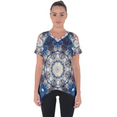 Painted Blue Mandala Flower On Canvas Cut Out Side Drop Tee by pepitasart