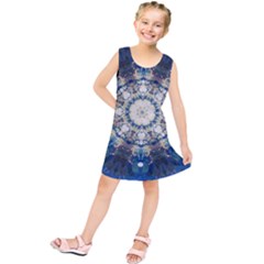 Painted Blue Mandala Flower On Canvas Kids  Tunic Dress by pepitasart