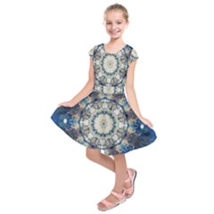 Painted Blue Mandala Flower On Canvas Kids  Short Sleeve Dress by pepitasart