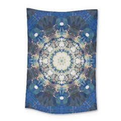 Painted Blue Mandala Flower On Canvas Small Tapestry by pepitasart