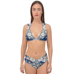 Painted Blue Mandala Flower On Canvas Double Strap Halter Bikini Set by pepitasart