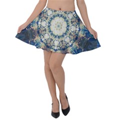 Painted Blue Mandala Flower On Canvas Velvet Skater Skirt by pepitasart