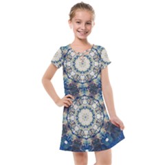 Painted Blue Mandala Flower On Canvas Kids  Cross Web Dress by pepitasart