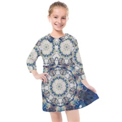 Painted Blue Mandala Flower On Canvas Kids  Quarter Sleeve Shirt Dress by pepitasart