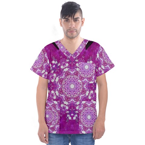 Wonderful Star Flower Painted On Canvas Men s V-neck Scrub Top by pepitasart