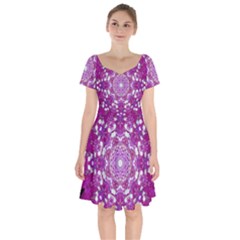 Wonderful Star Flower Painted On Canvas Short Sleeve Bardot Dress by pepitasart