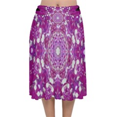 Wonderful Star Flower Painted On Canvas Velvet Flared Midi Skirt